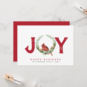 Vintage Joy Red Bird Wreath Greet Card