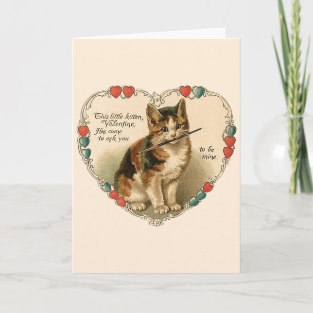Vintage Kitten Valentine Tarjeta de felicitación (Anverso)