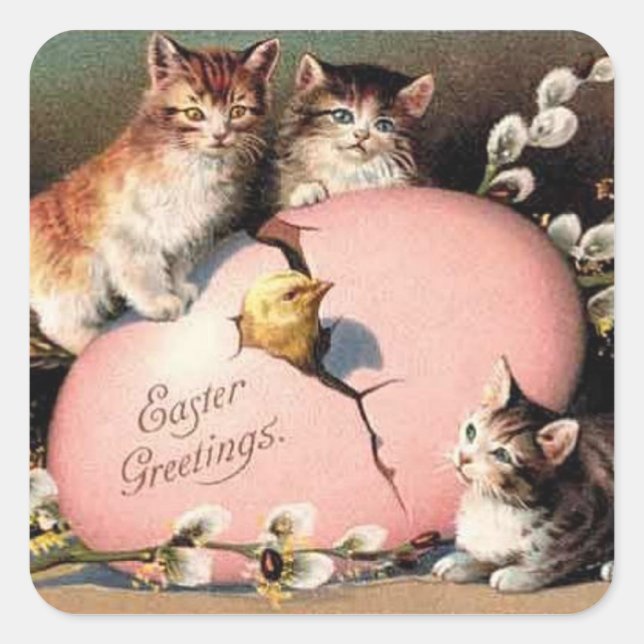 Vintage Kittens Easter Pegatina (Anverso)