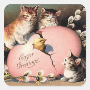 Vintage Kittens Easter Pegatina