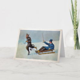 Vintage Krampus sacando una tarjeta navideña
