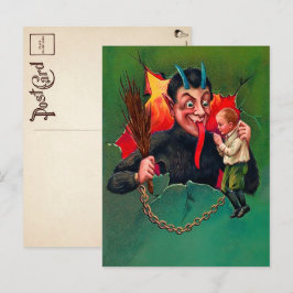 Vintage Krampus sosteniendo una postal infantil