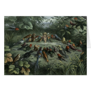 Vintage - la hada conduce pájaros cantantes,