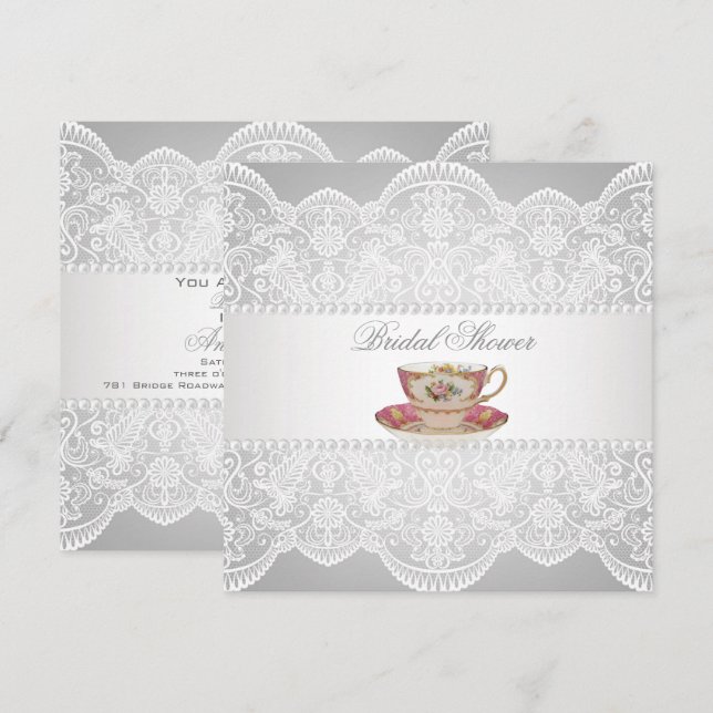 Vintage Lace Bridal Shower Tea Party Invitación (Anverso / Reverso)