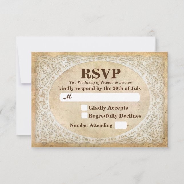 Vintage Lace Frame Rustic Wedding RSVP (Anverso)