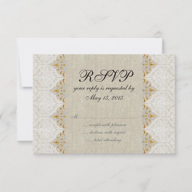 Vintage Lace Linen Rustic Wedding RSVP (Anverso)