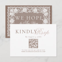 Vintage Lace Taupe Old Money Wedding QR Code RSVP