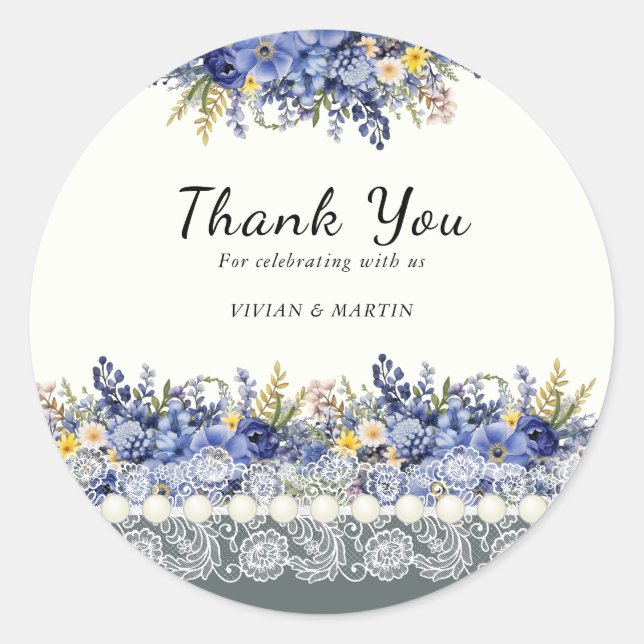 Vintage Lace Y Pearls Floral Gracias Pegatina (Anverso)