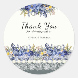 Vintage Lace Y Pearls Floral Gracias Pegatina