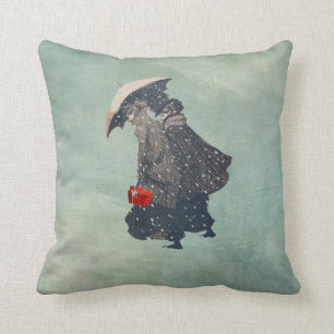 Vintage Ladies Snow Shopping Holiday Cojín decorat