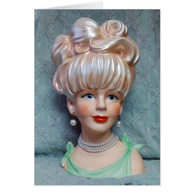 Vintage Lady Head Vase Big Bouffant Hair Pearls (Frente)