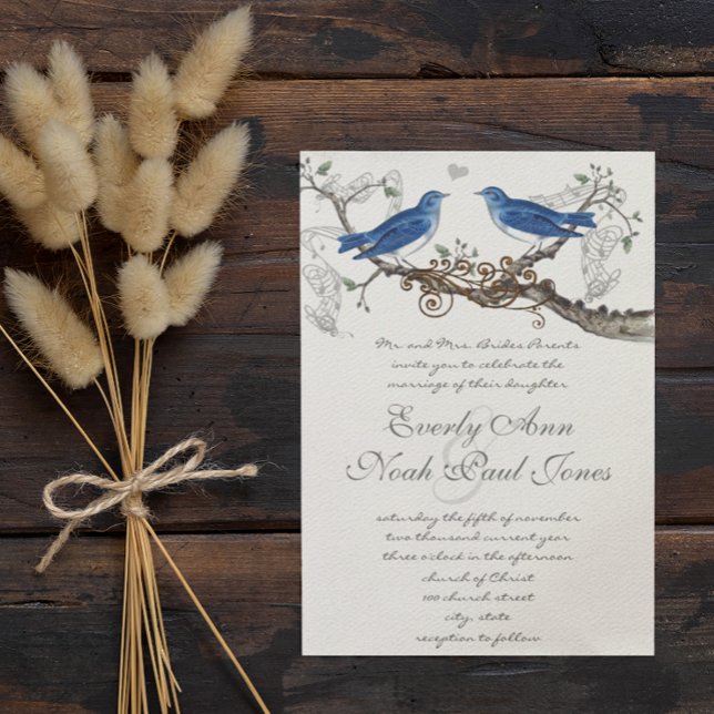 Vintage Lapis Blue Love Birds Invitaciones de matr (Subido por el creador)