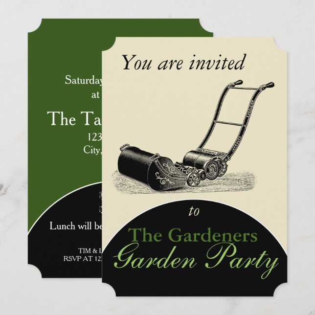 VINTAGE Lawn Mower Garden Party Invitación (Anverso / Reverso)