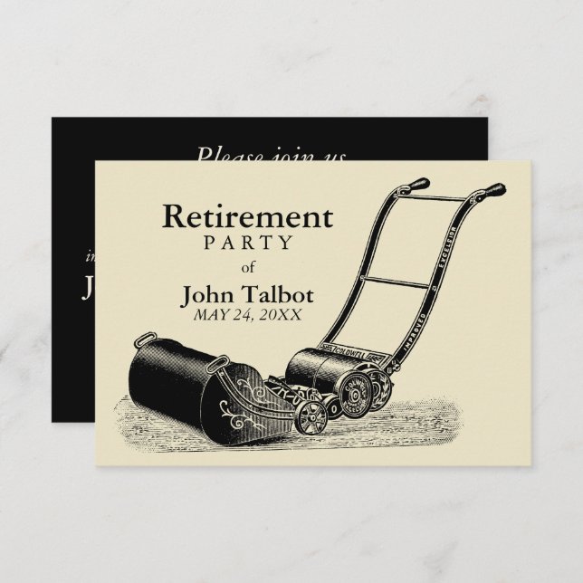 VINTAGE Lawn Mower Retirement Party Invitación (Anverso / Reverso)