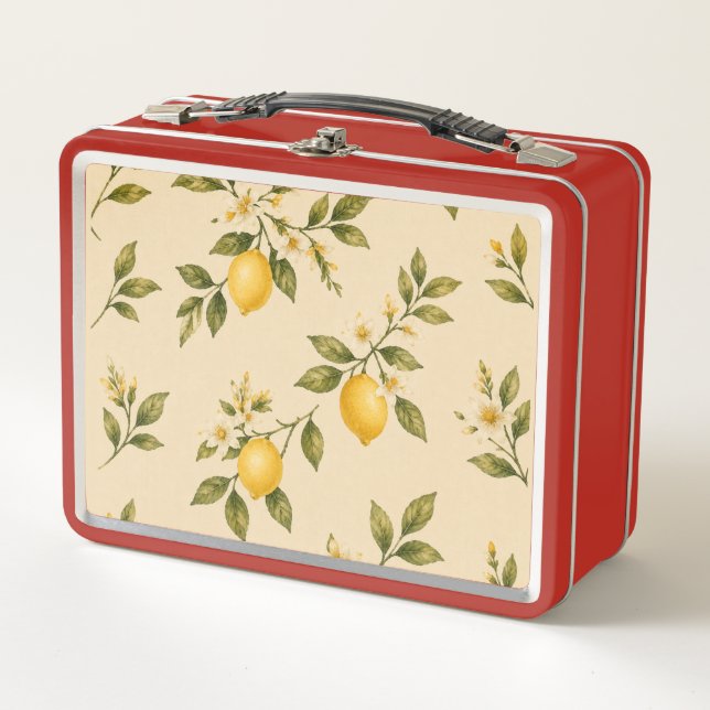 Vintage Lemon Botanical Cream Lunch Box (Anverso)