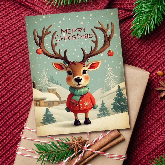 Vintage lindo retro bebé reno Feliz Navidad (Subido por el creador)