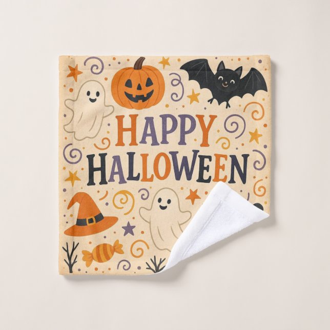 Vintage, lindo y feliz bate de halloween, fantasma (Toallita)