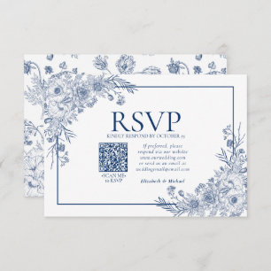 Vintage Línea Azul Floral Art QR Código RSVP