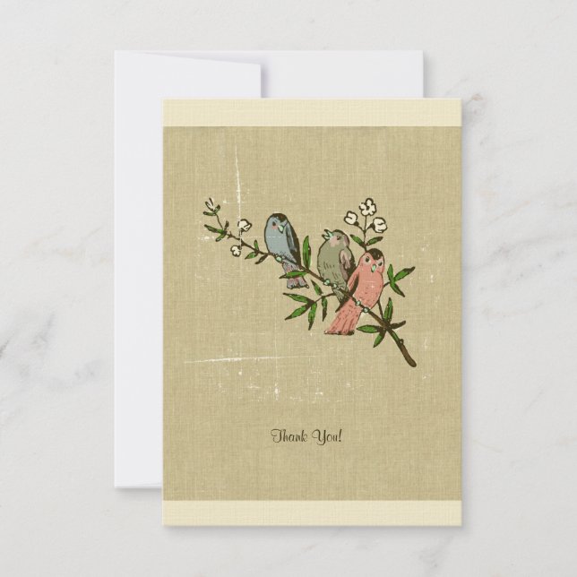 Vintage Linen Birds Gracias Notas (Anverso)