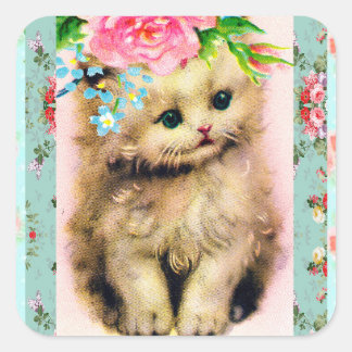Vintage Little Kitten Pegatinas Floral Shabby Chic