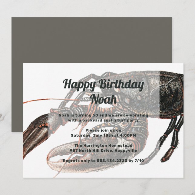 Vintage Lobster Art Birthday Party Invitación (Anverso / Reverso)