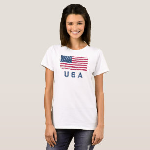 Vintage Look US Flag (Texto azul) Camiseta femenin