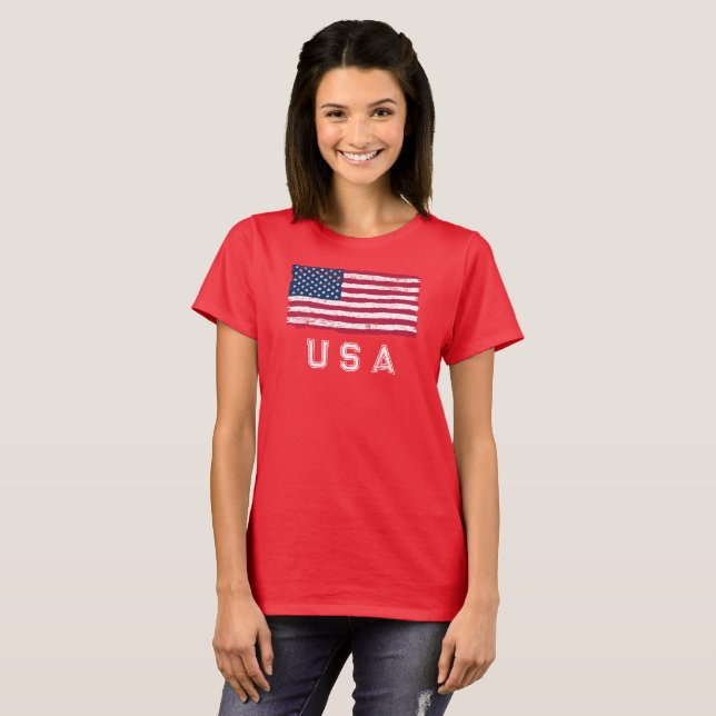 Vintage Look US Flag (Texto blanco) Camiseta femen (Anverso completo)