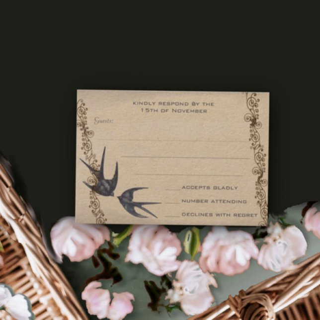 Vintage Love Bird Navy Wedding RSVP (Subido por el creador)
