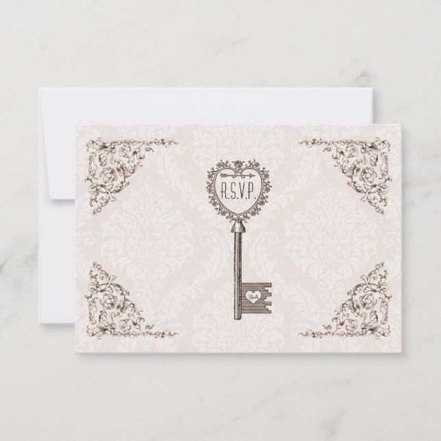 Vintage Love Key Wedding RSVP (Anverso)