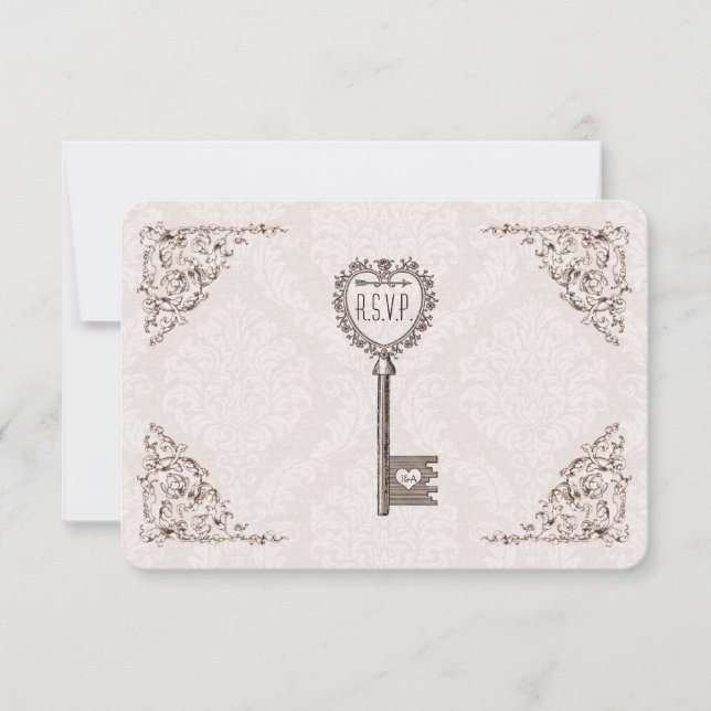 Vintage Love Key Wedding RSVP (Anverso)