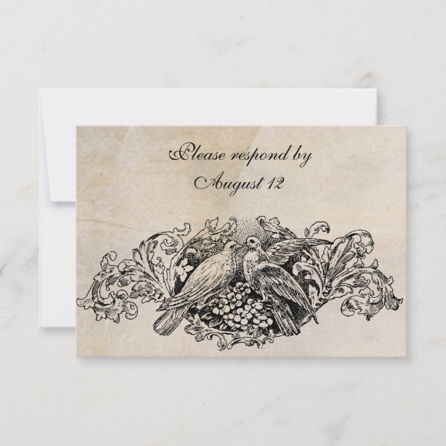 Vintage Lovebirds RSVP con sobres (Anverso)