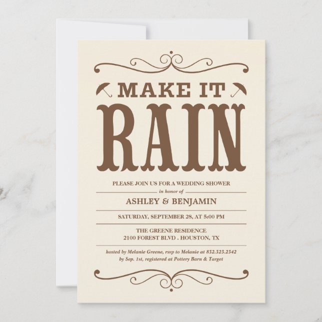 Vintage Make it Rain Wedding Shower Invitaciones (Anverso)