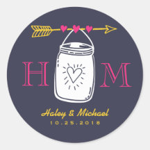 Vintage Mason Jar Monograma País Pegatina de matri