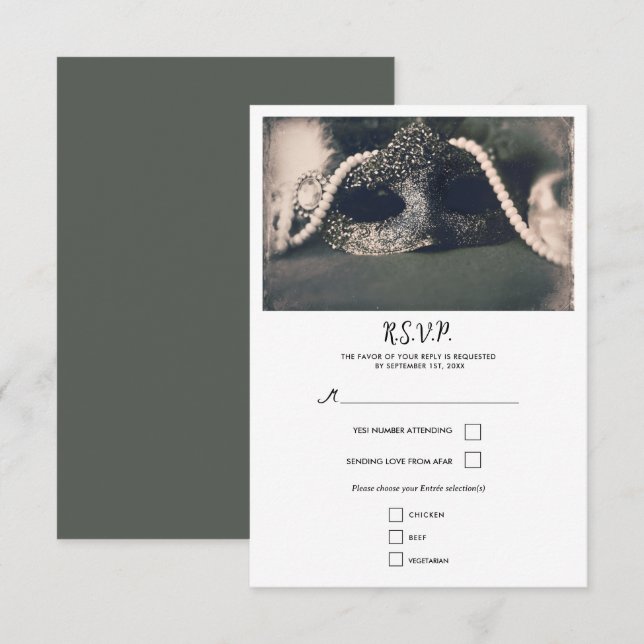 Vintage Masquerade & Pearls Wedding RSVP (Anverso / Reverso)