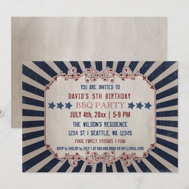 Vintage Memorial Day Birthday Party Invitaciones (Anverso / Reverso)