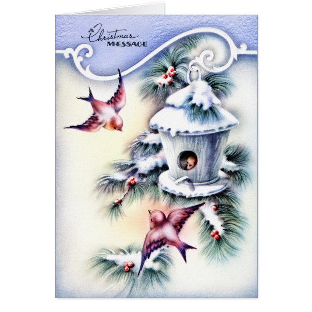 Vintage Mensaje de Navidad Aves Aves Aves Azules (Frente)
