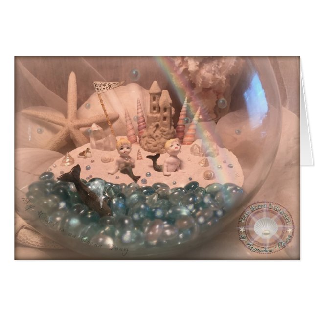 Vintage Mermaid Twins Rainbow Card (Anverso (Horizontal))