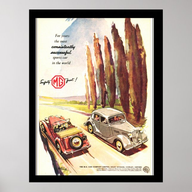Vintage MG Carros Transporte Poster impresión (Frente)