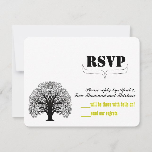 Vintage Modern Cute Swirl Tree Wedding RSVP (Anverso)