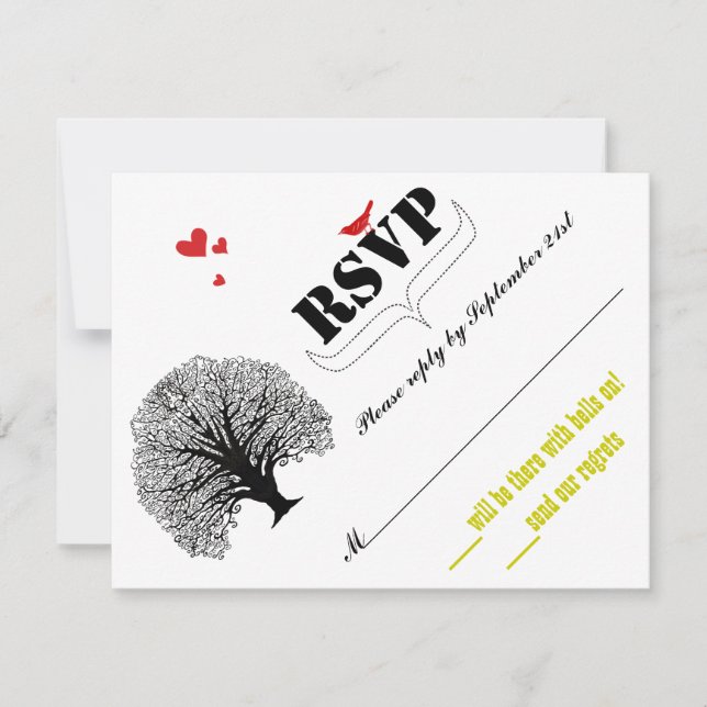 Vintage Modern Cute Swirl Tree Wedding RSVP (Anverso)