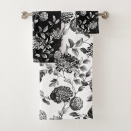 Vintage moderno blanco negro Toile floral botánico