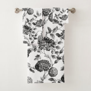 Vintage moderno blanco negro Toile floral botánico