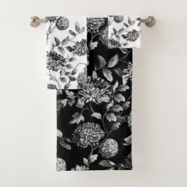 Vintage moderno blanco negro Toile floral botánico