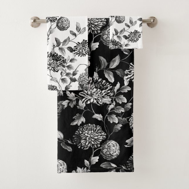 Vintage moderno blanco negro Toile floral botánico (In situ)