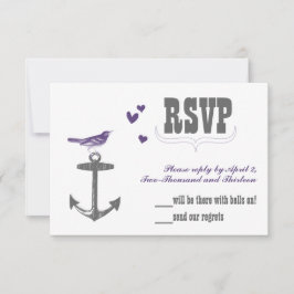 Vintage Moderno Cute Purple Bird Gray Anchor RSVP