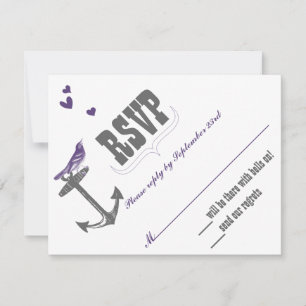 Vintage Moderno Cute Purple Bird Gray Anchor RSVP