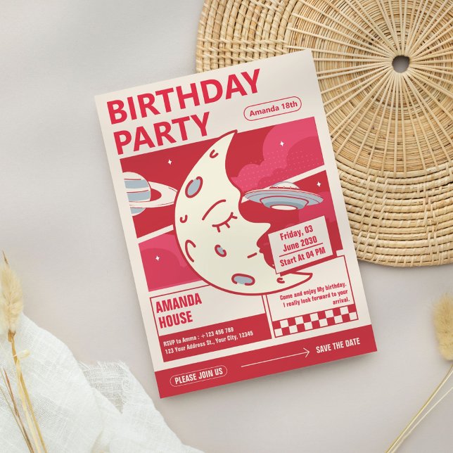 Vintage Moon Birthday Party Invitación (Subido por el creador)