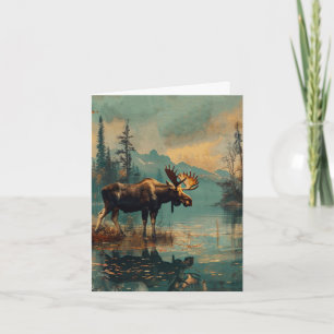 Vintage Moose Lake Cabin Autumage Foliage Vert Bla