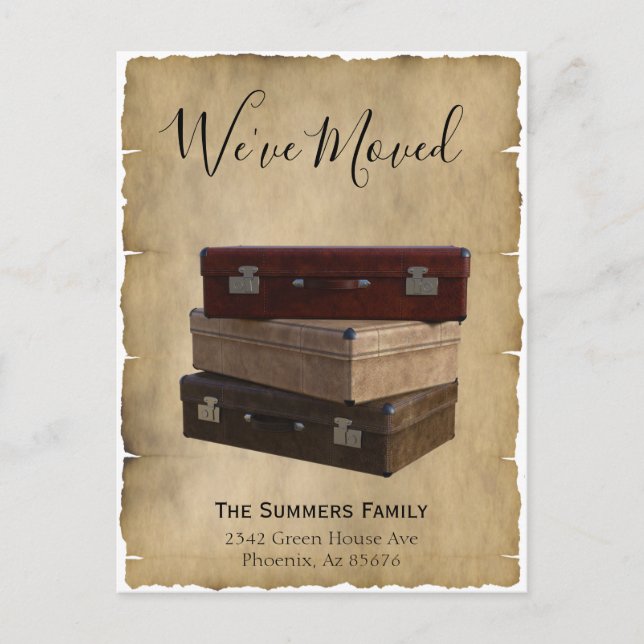 Vintage Moving Invitación Hemos mudado maletas (Anverso)