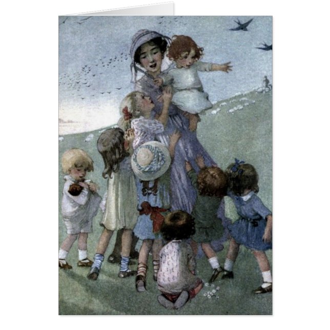 Vintage - Mujeres y niños en un prado, (Frente)